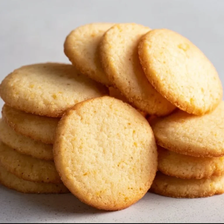 Plate of freshly baked basic butter cookies with a golden brown finish