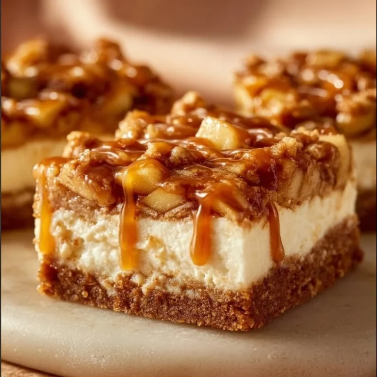 Delicious caramel apple cheesecake bars with creamy filling and caramel drizzle