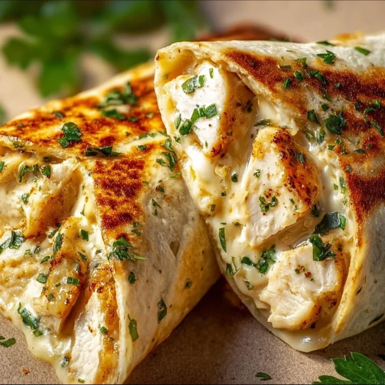 Cheesy garlic chicken wraps filled with tender chicken and melty cheese.