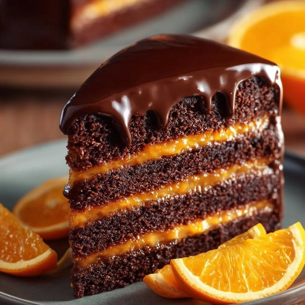 Chocolate Orange Layer Cake with Ganache, showcasing layers of rich chocolate and orange flavor