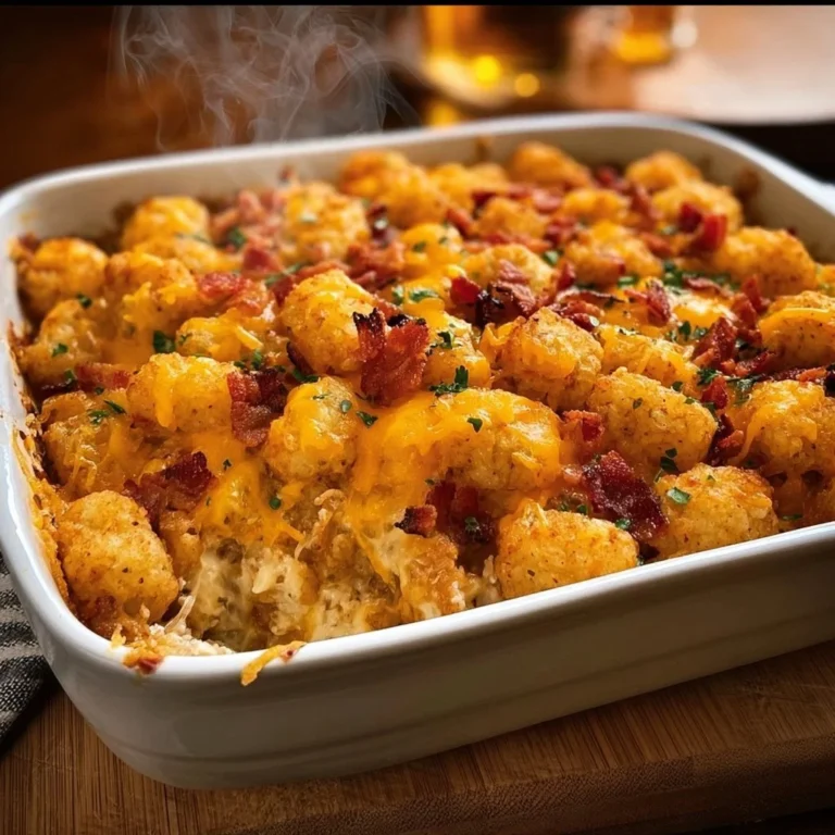 Delicious Cracked Out Chicken Tater Tot Casserole topped with crispy tater tots.
