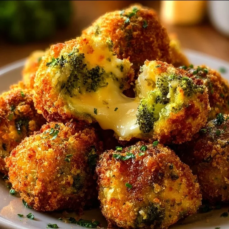 Crispy broccoli cheese balls served on a plate.