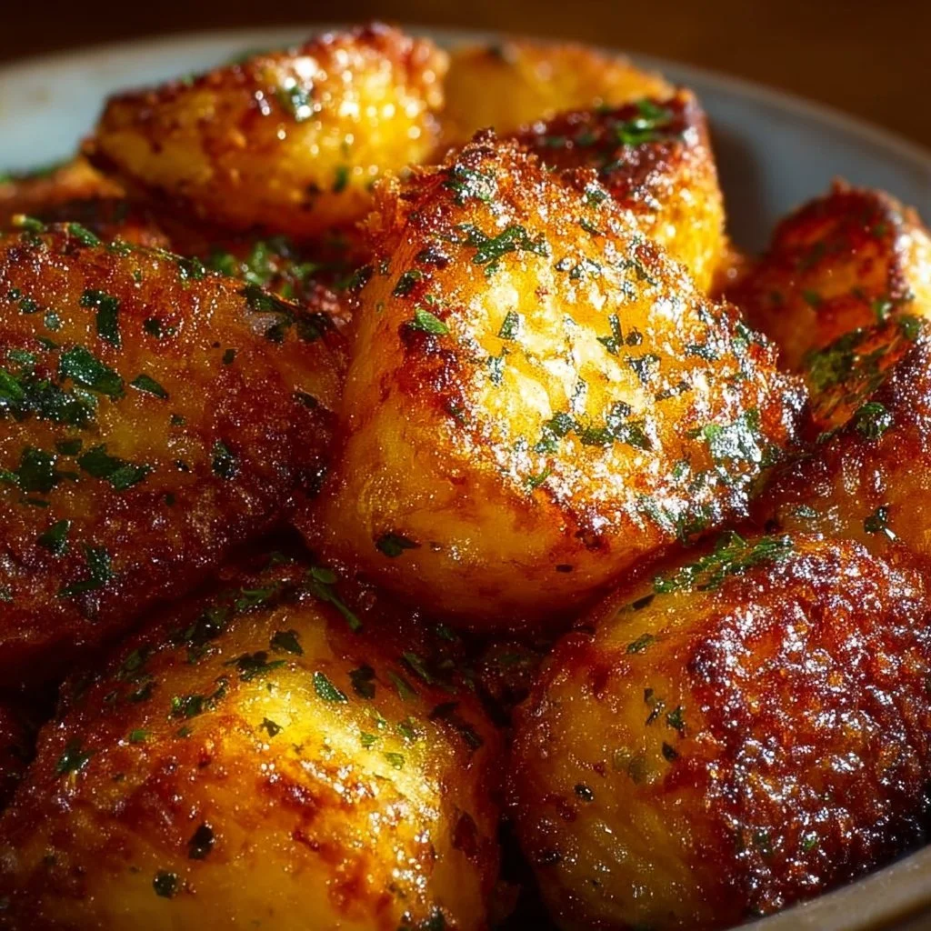 Golden crispy Parmesan potatoes served as a side dish.