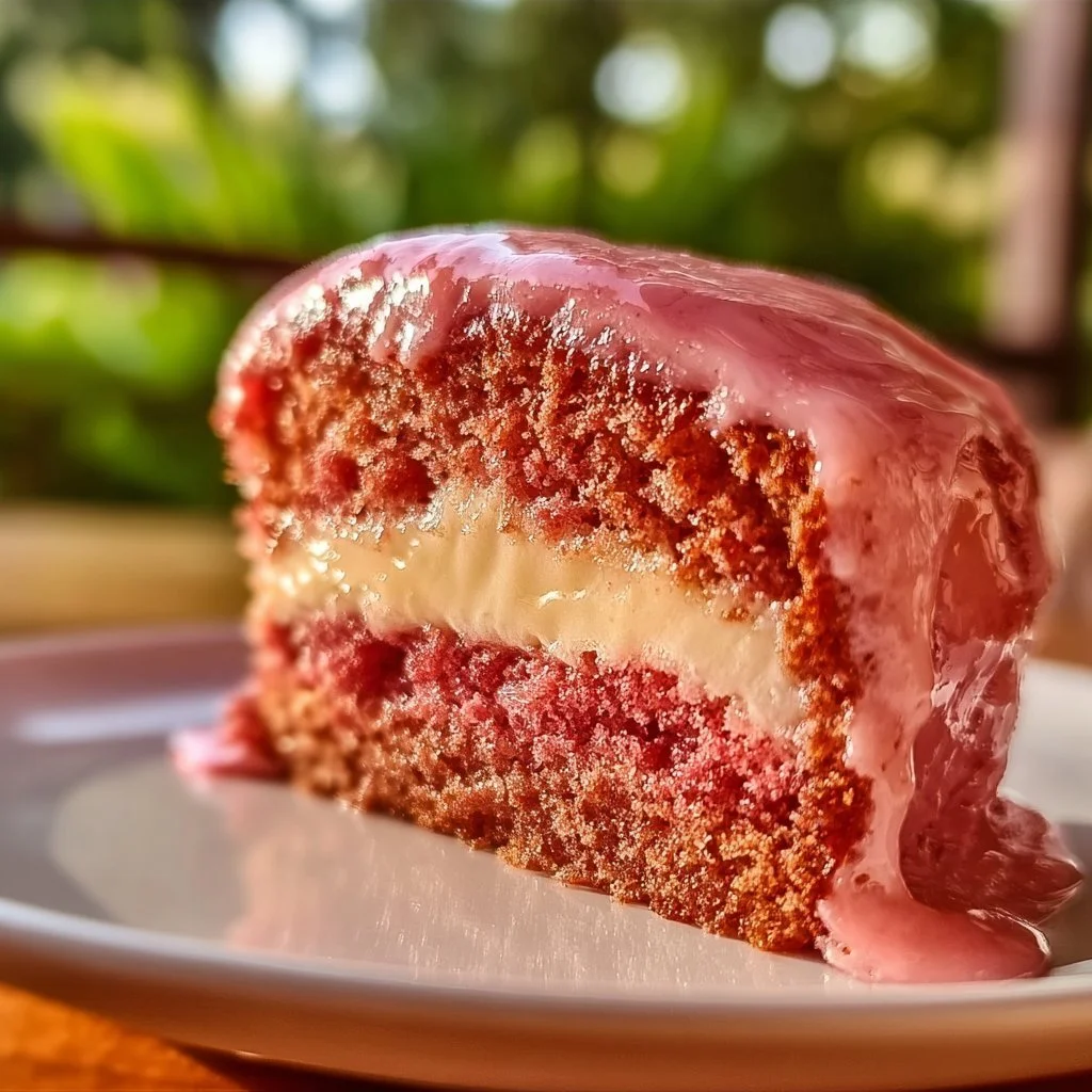 Delicious strawberry honeybun cake with creamy icing on top