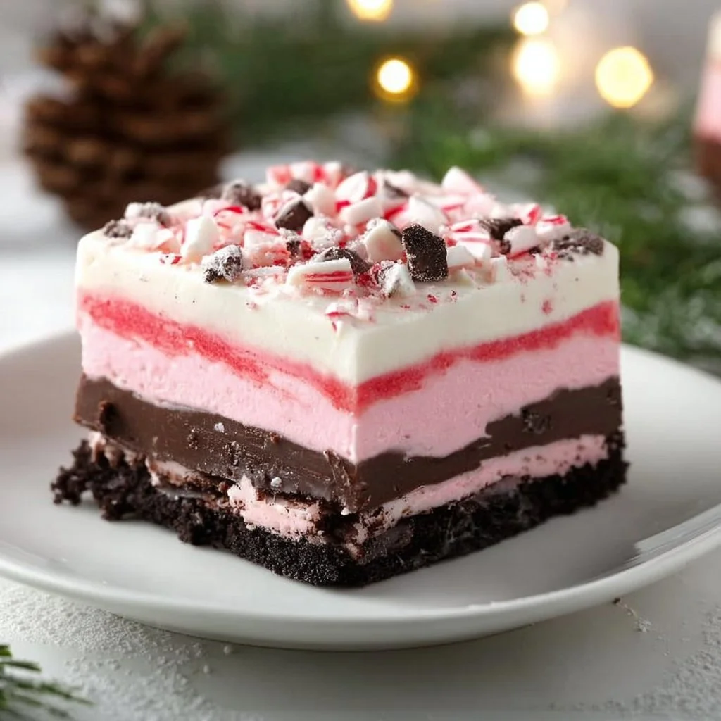 Delicious chocolate peppermint lasagna served in a festive setting