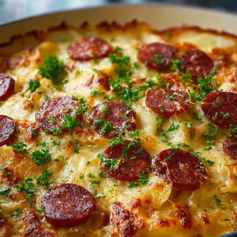 Easy pierogi casserole with sausage, a comforting and hearty dish