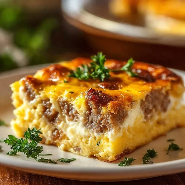 Delicious family-friendly sausage and egg casserole baked in a dish