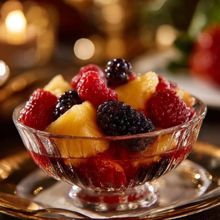 Colorful fruit juice gelatin dessert made with fresh fruits and natural juices.