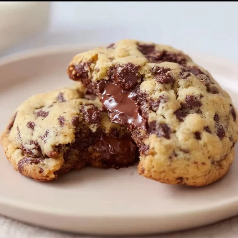 Freshly baked giant chocolate chip cookies on a cooling rack