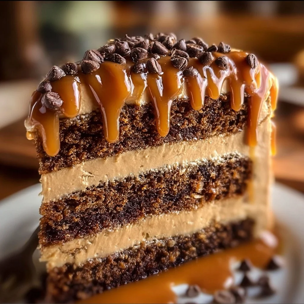 Delicious Gooey Coffee Caramel Cake with rich coffee and caramel layers