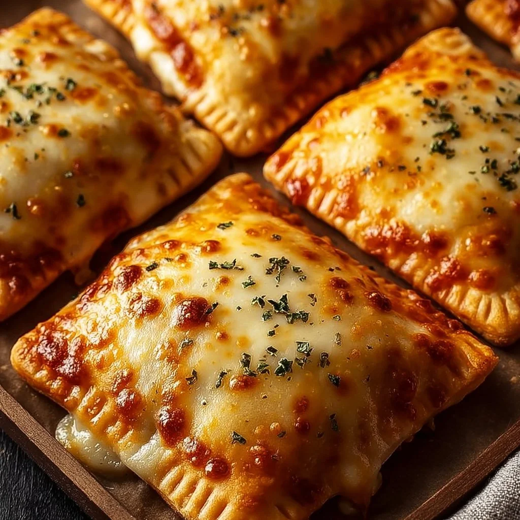 Homemade cheesy pizza pockets filled with gooey cheese and flavorful toppings