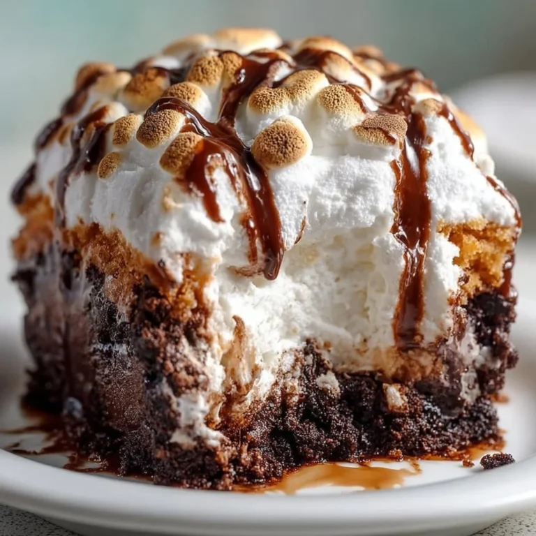 Delicious Marshmallow Chocolate Poke Cake served with chocolate drizzle