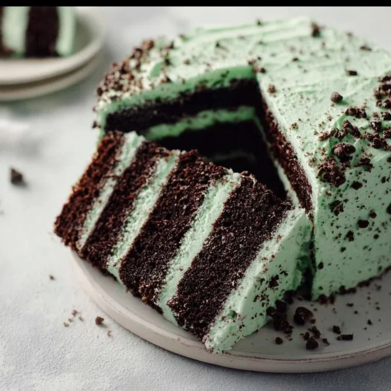 Decadent Mint Chocolate Cake with chocolate frosting and mint leaves garnishment