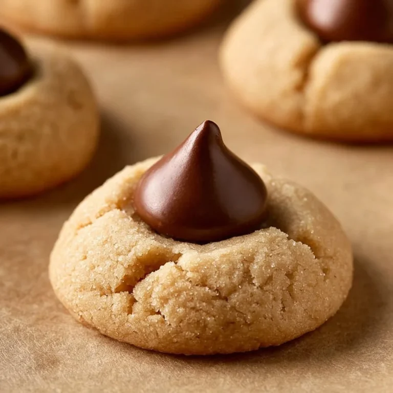 Delicious Peanut Butter Blossoms cookies topped with chocolate kisses