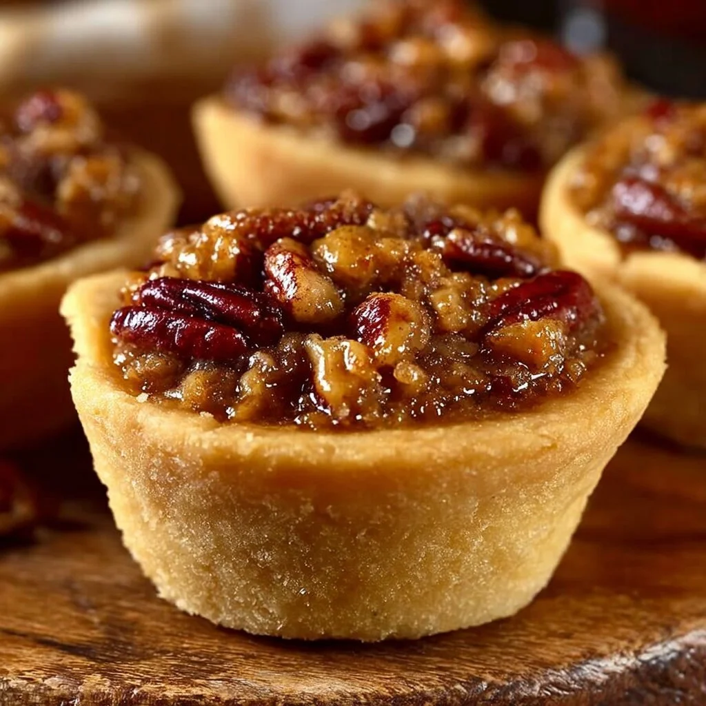 Delicious pecan pie bites on a plate, perfect for dessert lovers