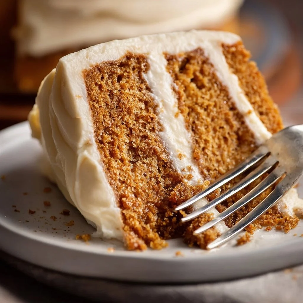 Delicious homemade spice cake topped with cream frosting