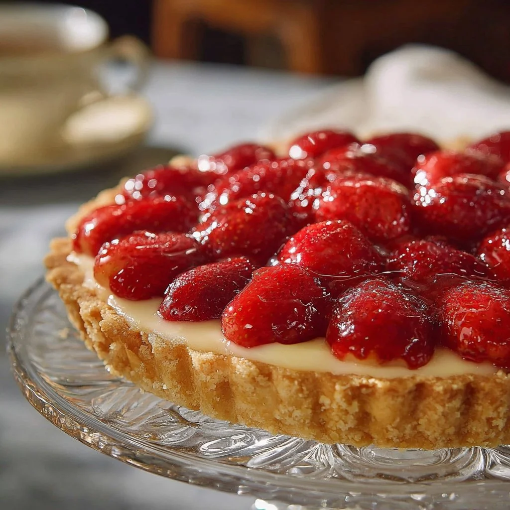 Delicious homemade Strawberry Gelatin Pie served on a plate