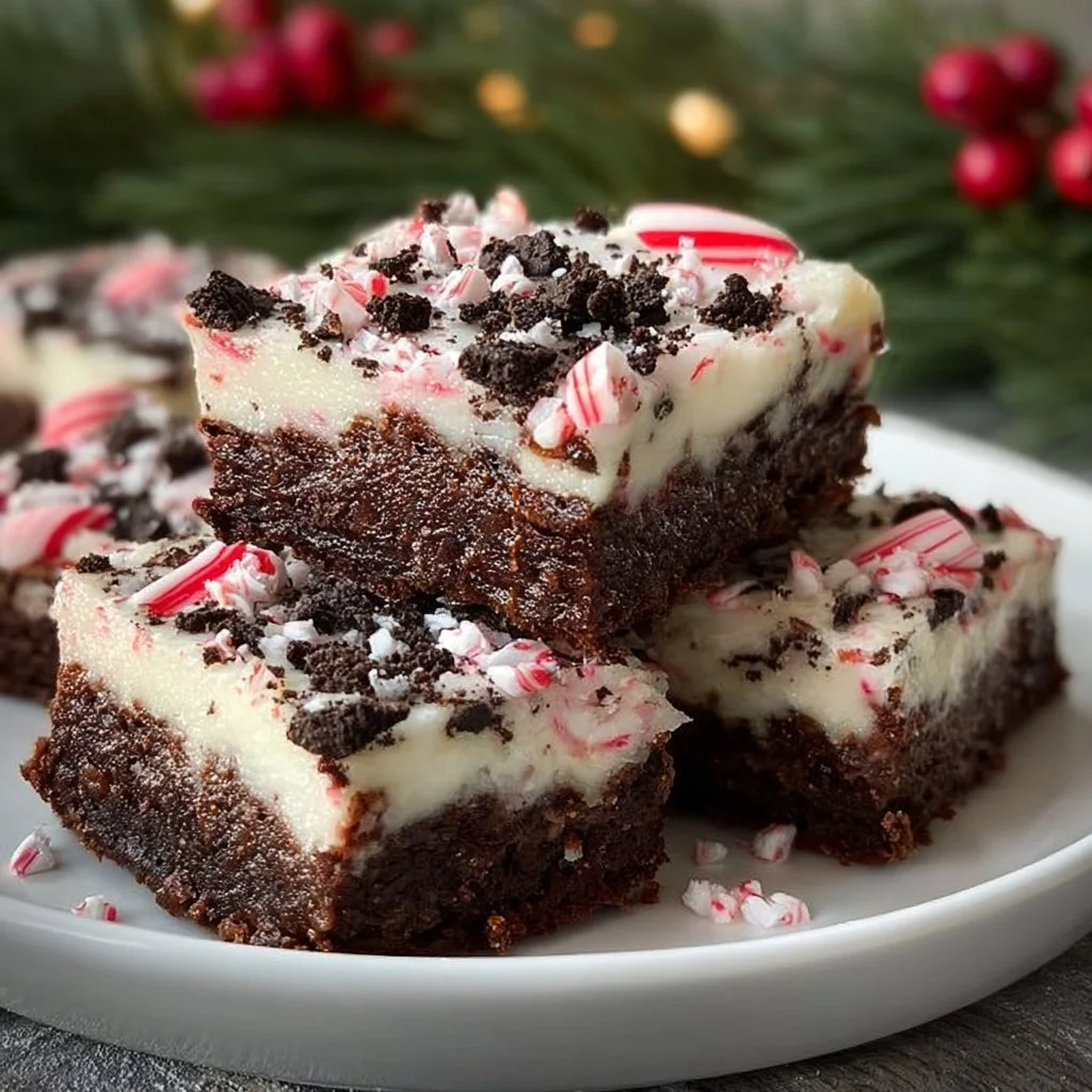 Delicious peppermint holiday bars decorated with candy cane pieces
