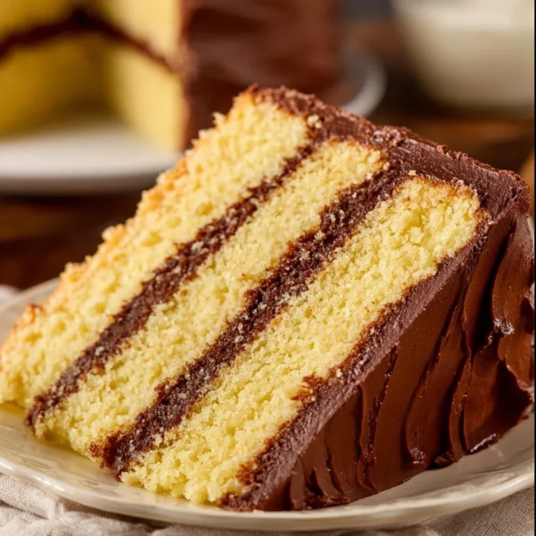 Yellow birthday cake with decadent chocolate frosting for celebrations