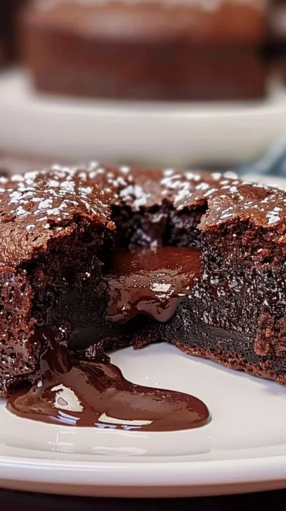 Delicious air fryer lava cake with gooey chocolate center served on a plate.
