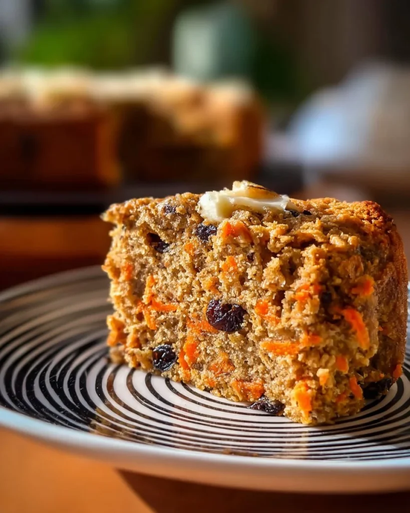Carrot Raisin Oatmeal Yogurt Cake topped with fresh ingredients