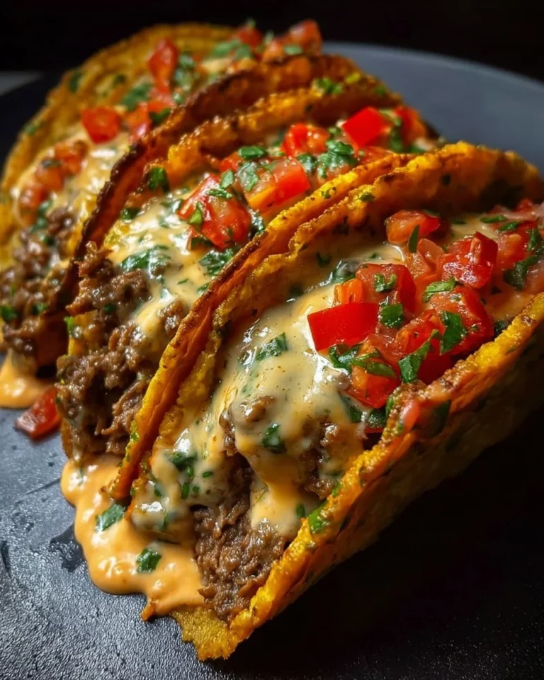 Cheesy Rotel beef tacos topped with cheese, served on a plate.