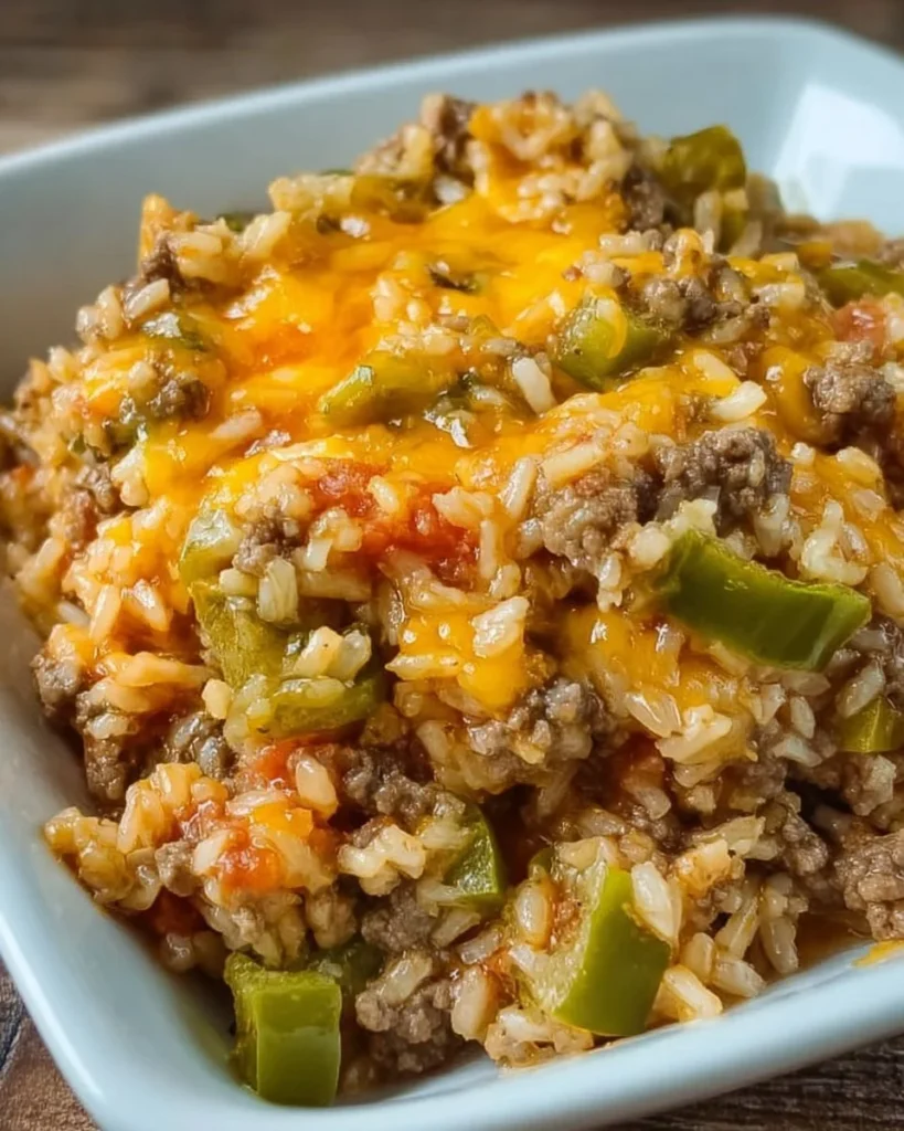 Cheesy Taco Beef and Rice served in a bowl with toppings