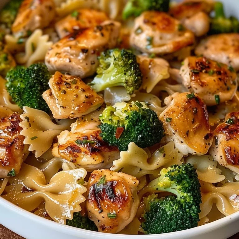Cowboy Butter Lemon Bowtie Chicken with Broccoli dish garnished and ready to serve