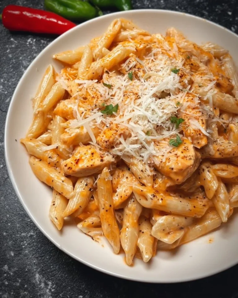 Creamy Buffalo Chicken Penne dish garnished with herbs