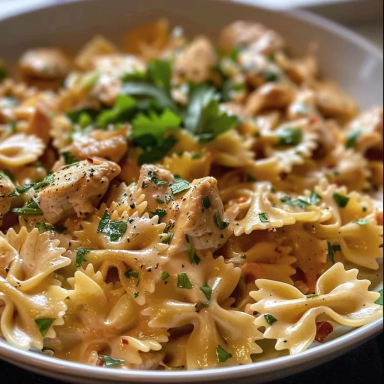 Delicious Garlic Butter Chicken Bowtie Pasta served in a bowl