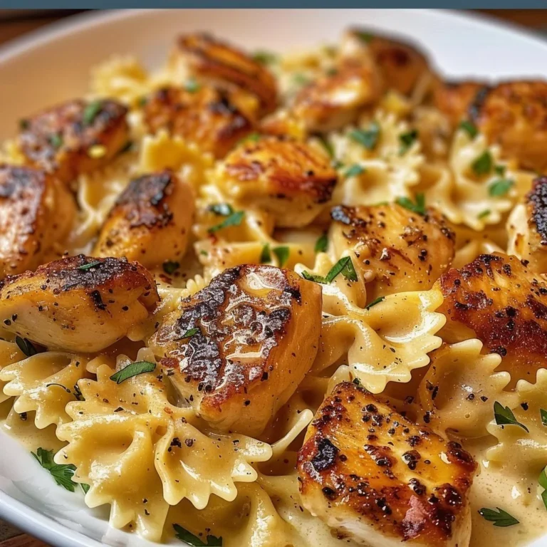 Indulgent mozzarella garlic butter chicken bowties in cheesy cream sauce.