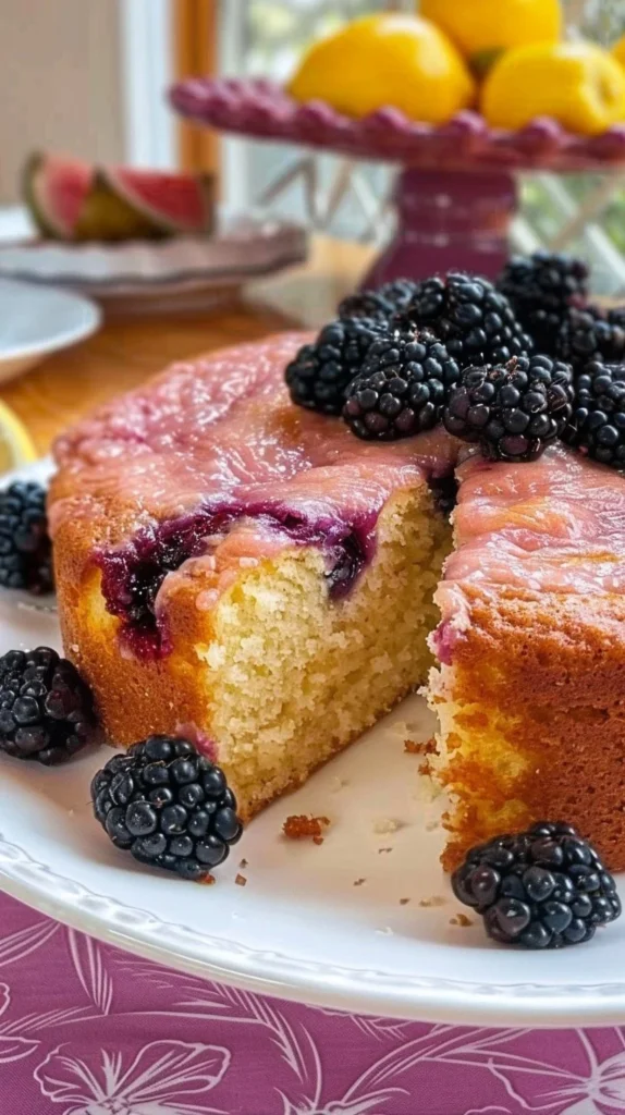 Lemon Blackberry Cake with fresh berries and lemon zest decoration