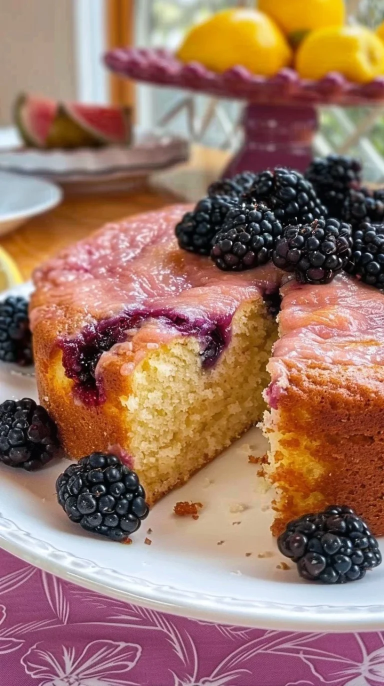 Lemon Blackberry Cake with fresh berries and lemon zest decoration