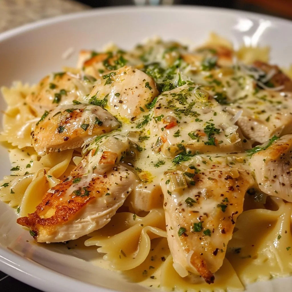 Delicious Mozzarella Garlic Butter Chicken served with herbs and spices