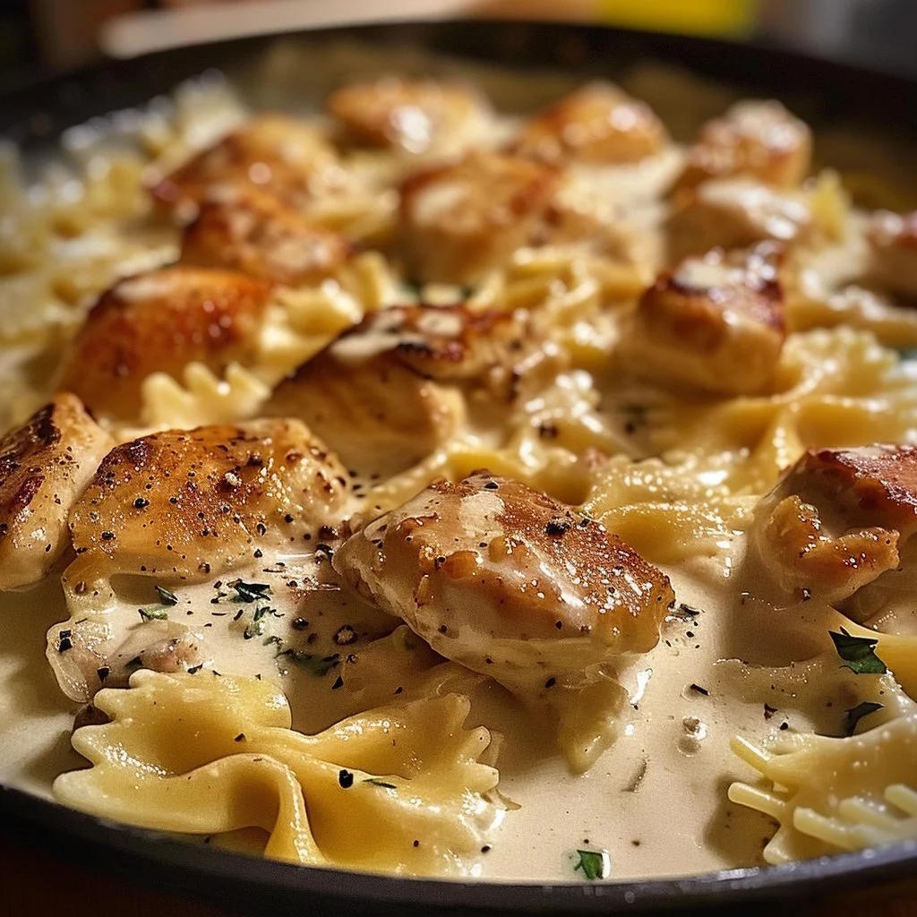 Mozzarella Garlic Butter Chicken Bowties in Cheesy Cream