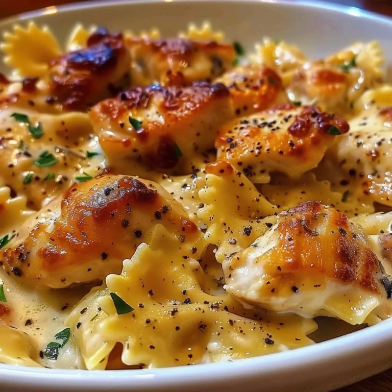 Delicious garlic butter chicken with mozzarella bowties in cheesy cream sauce