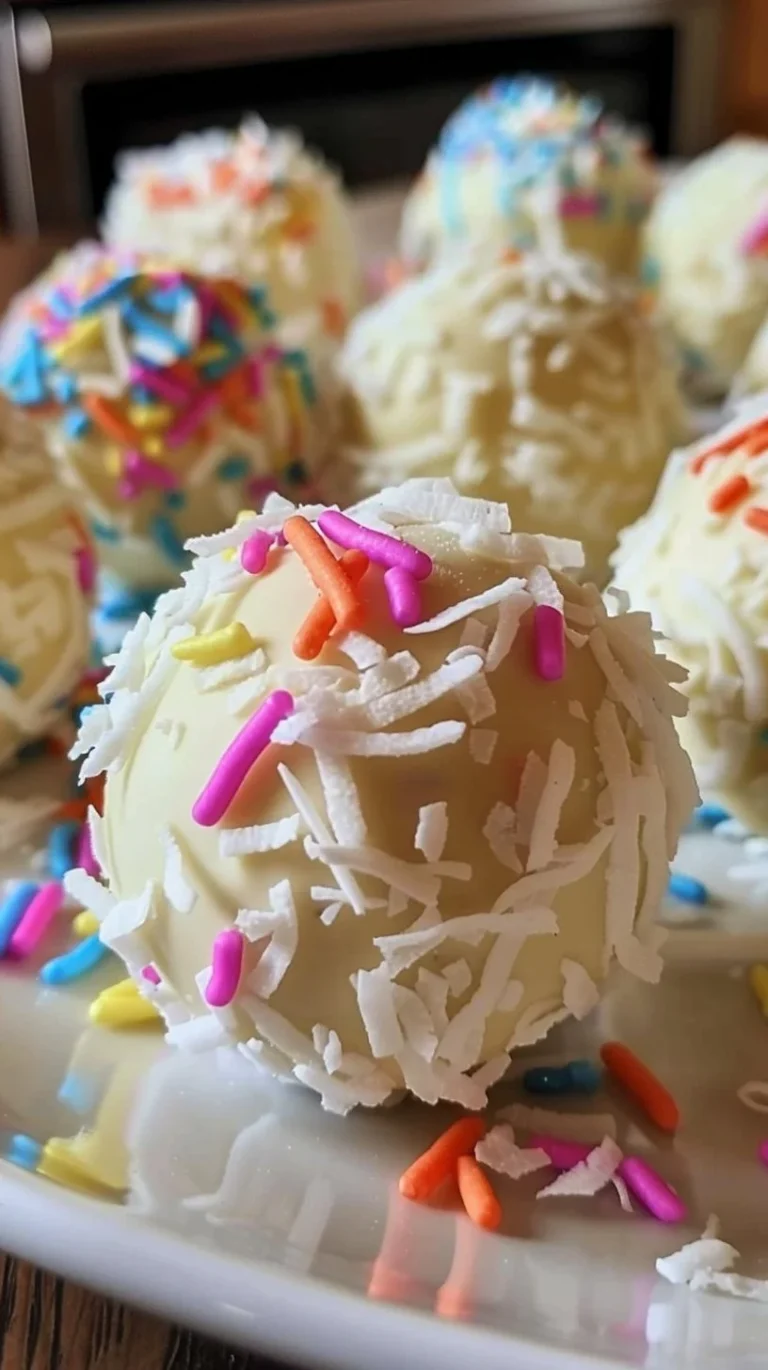 Delicious no-bake coconut cream balls decorated for Easter