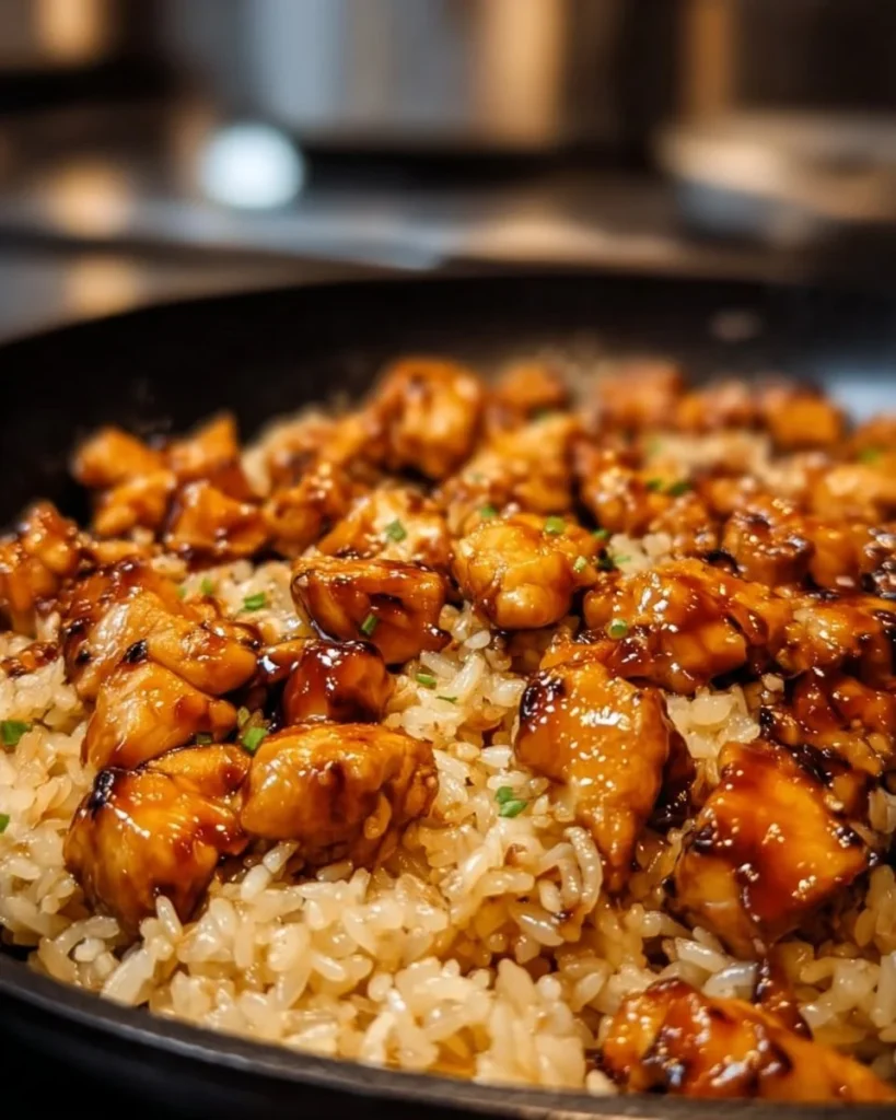 One-Pan Bold Honey BBQ Chicken Rice served in a colorful dish