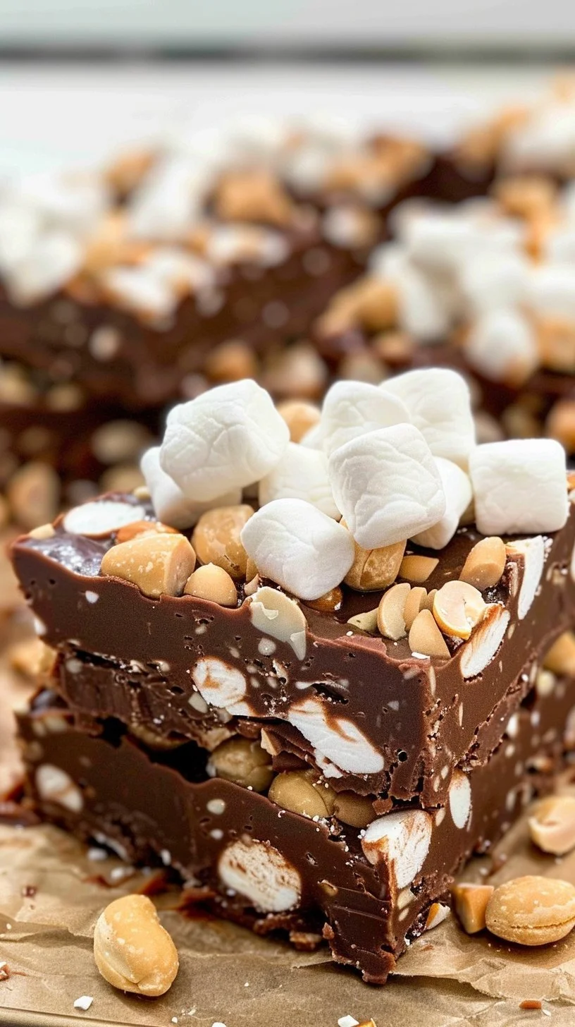 Delicious Rocky Road Fudge with marshmallows and nuts.