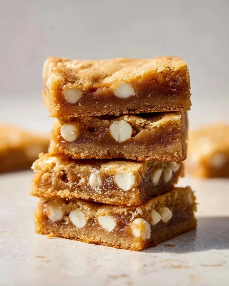 Delicious blondies, golden brown and chewy dessert bars, ready to be served.