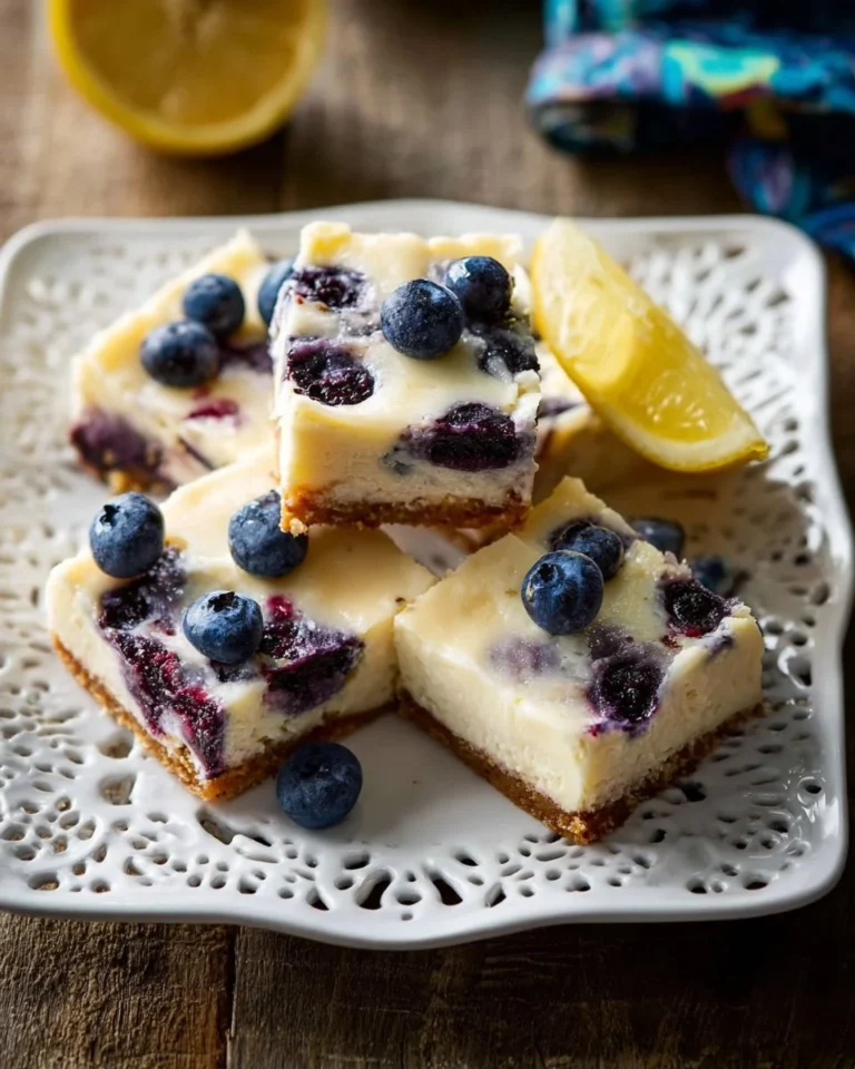 Delicious blueberry cheesecake bars with fresh blueberry topping
