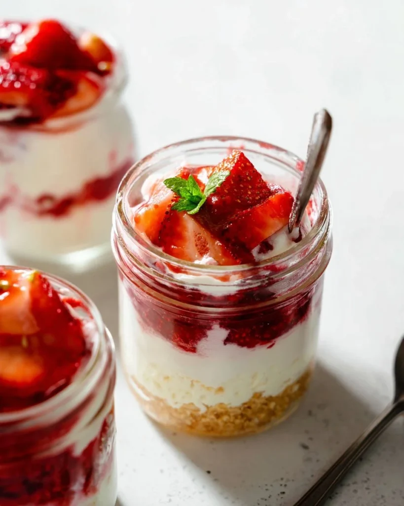 Delicious cheesecake jars with various toppings and flavors