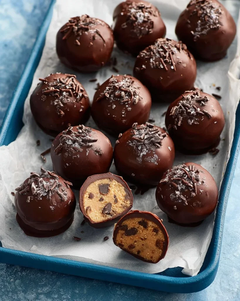 Delicious chocolate chip cookie truffles on a white plate