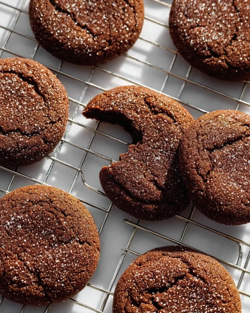 Freshly baked Chocolate Snickerdoodle cookies on a cooling rack.