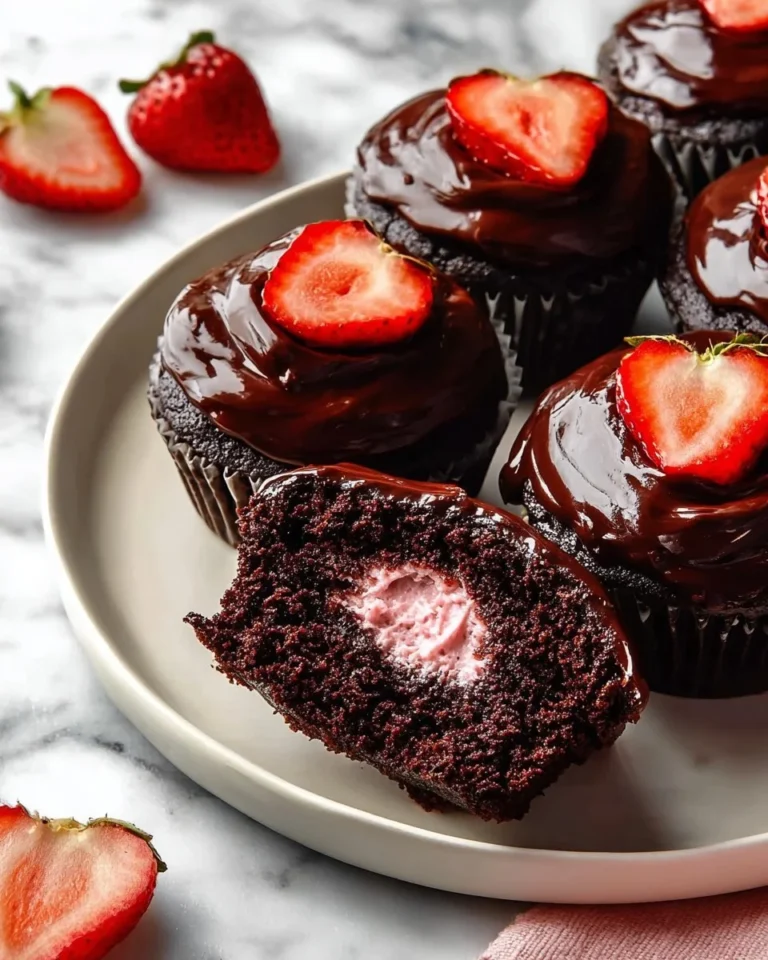 Delicious chocolate strawberry cupcakes with fresh strawberries on top