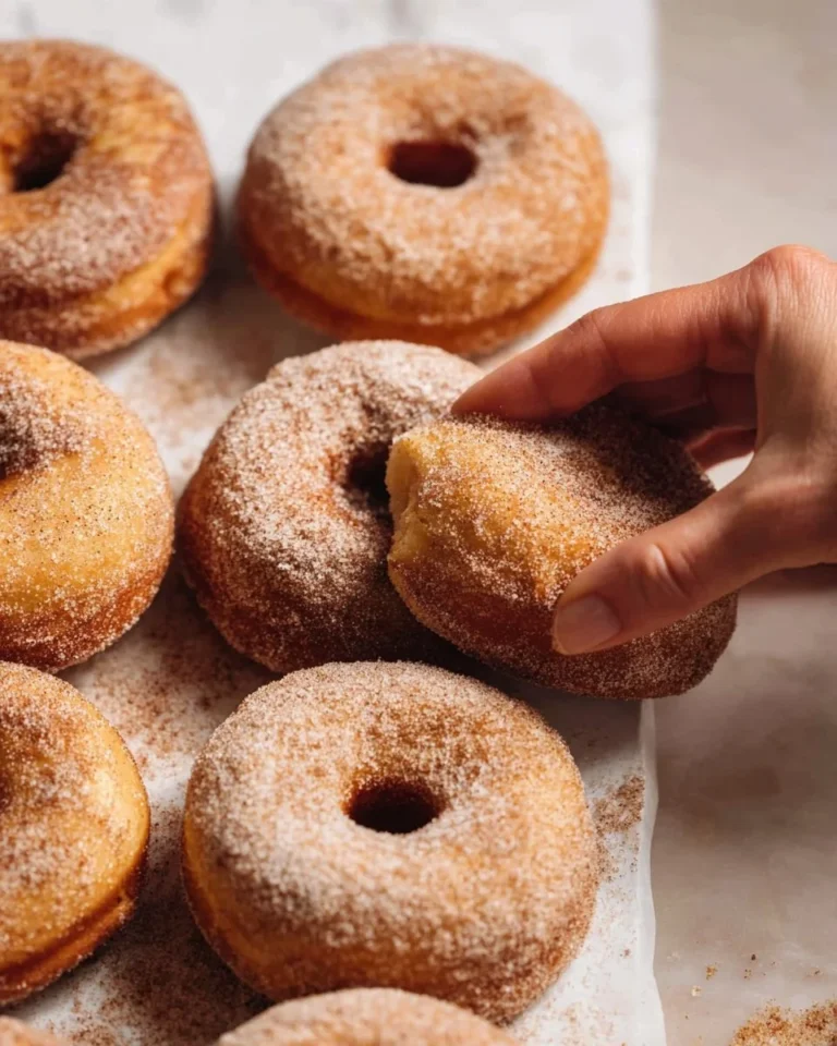 Homemade cinnamon sugar donuts dusted with cinnamon and sugar