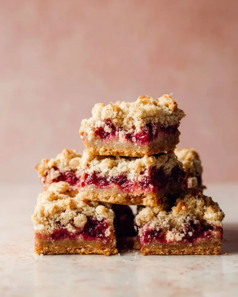 Plate of homemade cranberry bars with a sprinkle of powdered sugar