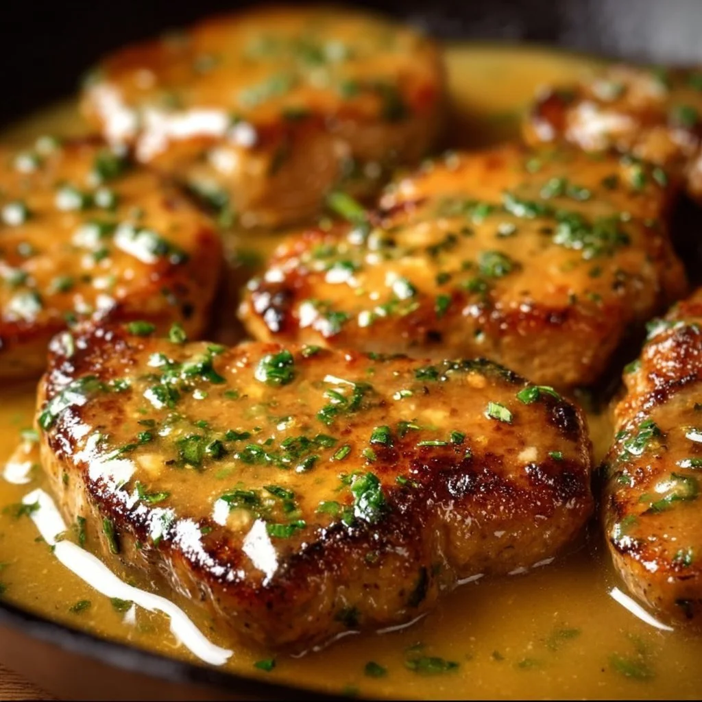 Creamy Garlic Butter Chicken dish served with herbs on a plate