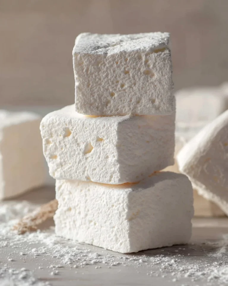 Homemade marshmallows presented on a wooden tray, perfect for desserts.