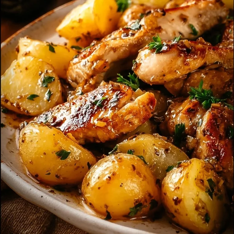 One-Pan Garlic Butter Chicken with crispy potatoes and fresh herbs
